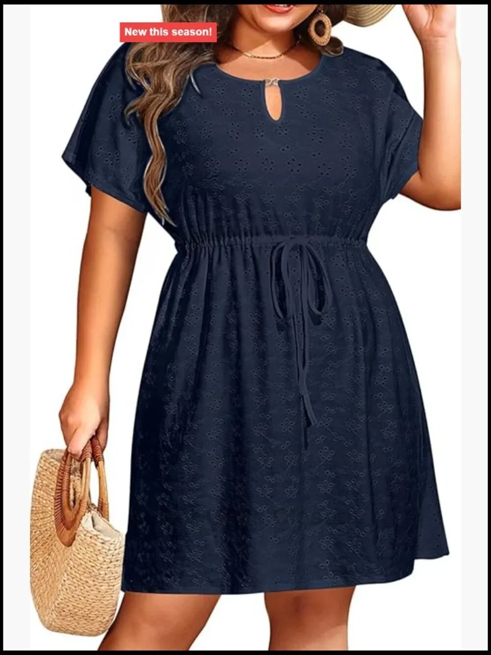 Plus Size Swim Coverup Dress - Short Sleeve Hollow-Out Beach Cover Up Keyhole